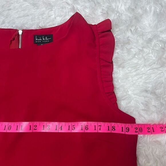 Nicole Miller Red Shift Dress Ruffle Cap Sleeves Size 12 Mini Lightweight - Picture 7 of 10